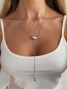 1pc Fashionable Asymmetrical Metal Feeling Snake Bone Chain Necklace, Minimalist Y-Shaped Long Sweater Chain, Versatile Daily Accessory - Snake Necklace - View 2