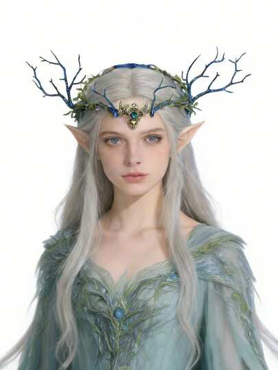 1件复古优雅女士金属牛角额饰森林树枝头饰，自然仙女森系风格眉带