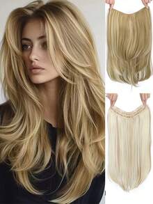 1pc U-Shaped Layered Curly Wig, Invisible Seamless Long Straight Hair Extension, Faux Leather Hairpiece - Multicolor - View 11