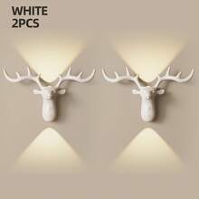 Lámpara de pared con sensor de movimiento con forma de cabeza de ciervo - Luz de pared LED inalámbrica recargable por USB, luz nocturna de inducción de 1200mAh, para oficina/dormitorio/escaleras, decoración navideña/de Halloween para habitación - Multicolor - Ver 2