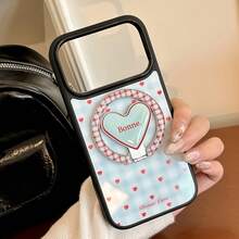 GUCADI 黑色磁吸金色心形蓝格纹 + 蓝红格纹心形磁吸手机支架,金蓝格纹心形手机壳,兼容 17 Pro Max、16、15、14,创意几何韩式风格,简约拼接设计,小众风格,ins风 - 彩色 - 查看 13