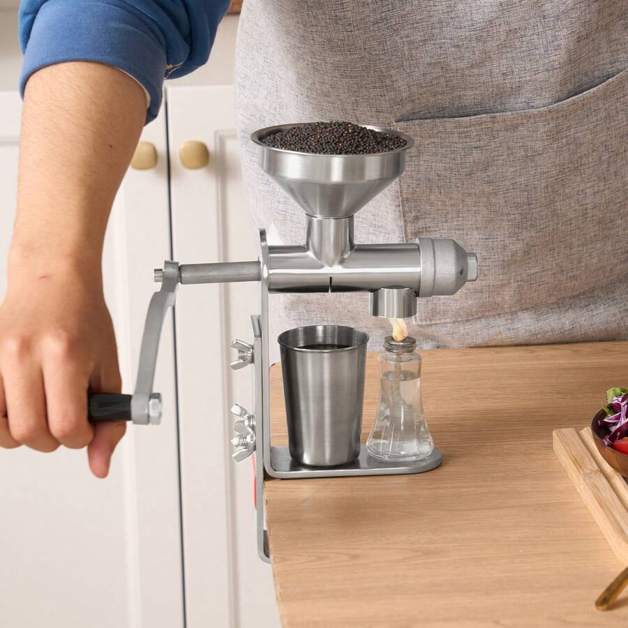 Manual Oil Press Machine, Stainless Steel Oil Extractor Machine, Detachable Oil Presser For Effortless Cleaning, Household Oil Expeller For Pressing Peanuts, Sesame Seeds, Rapeseed, Tea Seeds - Silver - View 1
