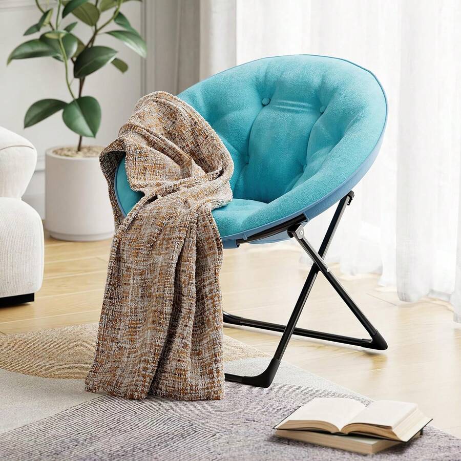 Dragonpad Oversized Soft Plush Saucer Chair With Gold/Black Legs For Bedroom, Living Room, Dorm – Collapsible Accent Lounge Chair With Sturdy Metal Frame - 綠色 - 查看 1