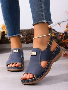 2026 New Plus Size Wedge Open Toe Sandals, Women Fashion Hollow Out Comfortable Lightweight Casual Versatile Sandals,Summer Outfits - Navy Blue - View 4