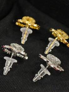 1 Đôi bông tai nữ phong cách retro tối giản | Trang sức cổ điển vượt thời gian, phù hợp cho mọi ngày - Bông tai zircon bện - Xem 1