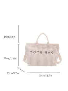 The New Retro-Chic Corduroy Hand Tote Bag Features A Hook And Loop Closure, Boasts A Lightweight And Minimalist Design, And Is Adorned With Letter Detailing. It Comes With An Adjustable Long Shoulder Strap, Making It A Soft-Textured Small-Capacity Crossbody Bag. Ideal For Women's Daily Leisure, Commuting, Work, Vacation And Student Use. - White - View 7