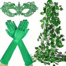 3pcs St. Patrick's Day Costume Set, Green Women's Outfit Including 1pc Green Lace Disguise, 1 Pair Green Gloves, 5pcs Hanging Fake Ivy Vines, Suitable For St. Patrick's Day Party, Ball, Carnival, Ivy Costume Set - Multicolor - View 11