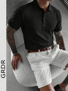 Áo Polo ngắn tay màu trơn, phong cách công sở mùa hè GRDR dành cho nam, kiểu dáng unisex. - màu đen - Xem 1