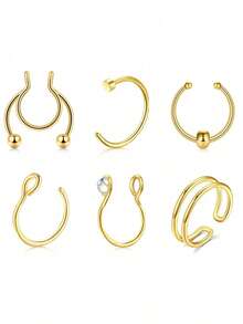 6Pcs/Set Fake Nose Piercing Jewelry, Fake Nose Rings Fake Septum Ring Stainless Steel No Piercing Hoop Fashion Nose Clip Jewelry - Fake Nose Rings - View 6