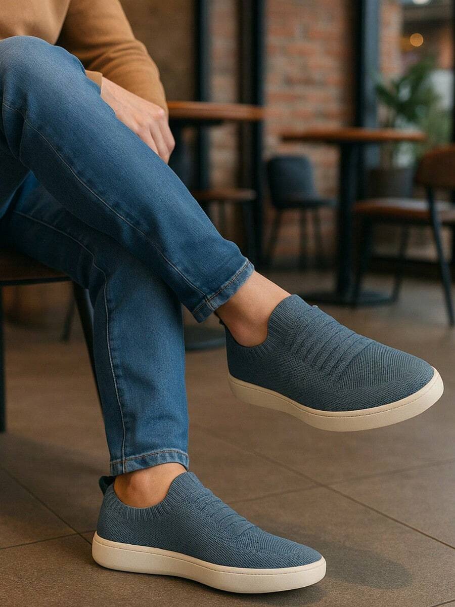 Tenis Knit Masculino Sapatenis Sapato + Palmilha Gel Confort - Cinza - Visão 1