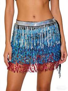 亮片裹身裙肚皮舞臀巾流苏裙闪亮流苏裙狂欢派对女装 - 彩色 - 查看 12