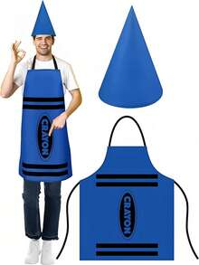 Premium 2 Pcs Playful Crayon Themed Outfit Apron Cone Hat Unisex Adult Teacher Family Group Cosplay Party Dress-Up - Multicolor - View 5