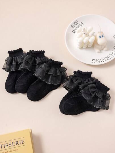 5双装女童/儿童袜子，时尚休闲柔软透气多功能舞蹈袜，可爱甜美舒适亲肤荷叶边袜，适合舞蹈表演、学校活动、生日派对、日常搭配