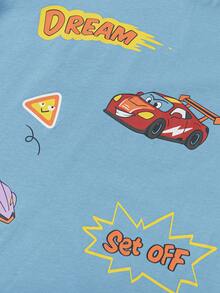 Balabala Kids Colorful Car Themed Short Sleeve T-Shirt, Casual Wear - Ice Blue - View 6