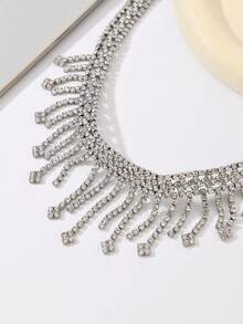 1pc Luxury Crystal Tassel Headchain, Bridal Wedding Hair Jewelry Elastic Headband, Women's Jewelry For Party, Wedding, Beach Vacation - Silver - View 4