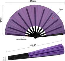 Abanico plegable grande QIRMIZI para rave - Abanico de nailon - Abanico retro vintage para kung fu chino-japonés, tai chi, danza, festivales de música, fiestas y decoraciones, morado - Púrpura - Ver 2