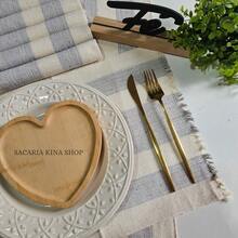 Jogo Americano CHIC 7 peças sendo 1 caminho e 6 lugares tear belíssimo mesa posta - CRÚ E CINZA - Visão 2