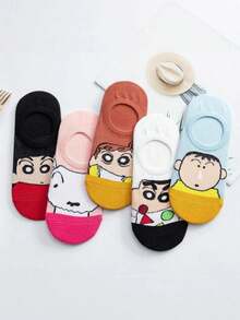 CRAYON SHINCHAN 5 Pairs Women Crayon Shin-Chan Cartoon Pattern Invisible Liner Socks, Non-Slip Low-Cut Design, Breathable Moisture-Wicking, Cute Style For Daily, Commute, Casual Wear - Multicolor - View 12