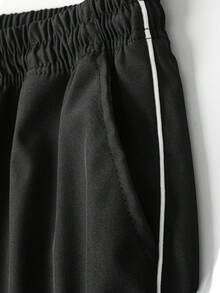 Men's Casual Drawstring Waist Contrast Trim Pockets Pants, Suitable For Daily Commute And Streetwear, Spring/Summer - Black - View 3