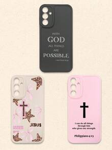 3件套基督教圣经经文手机壳，印有励志宗教语录和十字架图案的软TPU手机壳，黑色/粉色/白色可选，基督教信仰礼物，适合日常生活和教会活动，兼容和Galaxy，国际版，非国内版 - 彩色 - 查看 59