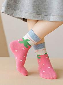 5双可爱卡通草莓儿童袜，透气休闲女童袜，适合1-16岁女孩，春夏秋季款 - 彩色 - 查看 2