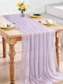 1pc Light Purple Mermaid Scales Sheer Baby Shower Tablecloth, Fantasy Purple Mermaid Scales Sheer Pattern Table Runner,1st Birthday Party Supplies, Gender Reveal Party ,Mermaid Birthday Party Table Decor - Purple - View 3