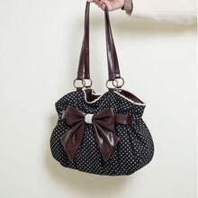Women's Vintage Bow & Polka Dot Tote Bag - Sweet Crossbody/Handbag With Lace Trim, /, Zipper Closure, Strap - Casual Commuter Purse, Birthday/Valentine's Gift Suitable For Women - 白色 - 查看 9