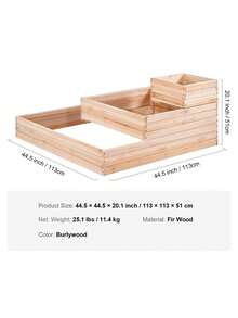 Raised Garden Bed, 3.7x3.7x1.7 Ft Wooden Planter Box, Outdoor Planting Boxes With Open Base, For Growing Flowers Vegetables Herbs In Backyard Garden Patio Balcony, Burlywood - 杏色 - 查看 7