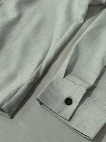 WAIT HIM Men's Solid Color Regular Shoulder Casual Solid Color Shacket - Light Grey - View 11