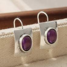 1 Pair Classic Elegant Geometric Earrings, Vintage Purple Chic Jewelry For Women, Suitable For Daily And Vacation Wear - Silver - View 4