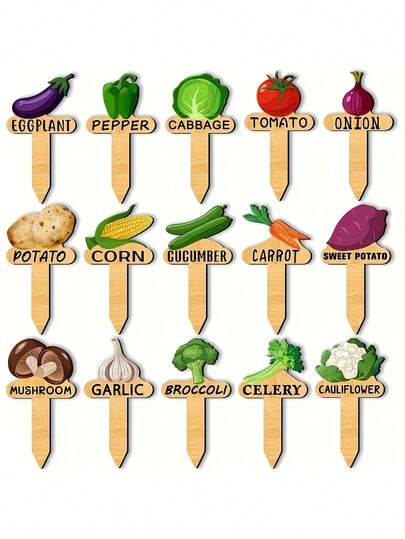 15pcs Garden Plant Labels | Minimalist Cartoon Plant Pattern, Suitable For Indoor And Outdoor Potted Plants Decoration, Reusable Markers, Essential For Gardening Enthusiasts, Holiday Gift, Home Decor