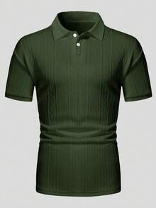 Men's Short-Sleeved Polo Shirt, Minimalist And Elegant, Made From Textured Jacquard Fabric In A Solid Color. Perfect For Leisure, Holidays And Outings, Making It An Ideal Gift For Family And Friends. - 綠色 - 查看 5