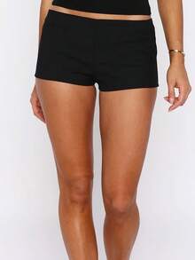 Y2k Low Rise Booty Shorts For Women Micro Mini Fitted Shorts Hot Pants Going Out Bottoms Streetwear Women's Low Rise Booty Shorts Y2k Skinny Micro Mini Shorts Summer Hot Pants - 黑色 - 查看 3