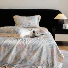 Juego de cama de cuatro piezas de verano  de flores de tipo A, batista de lyocell, manta fresca de verano, Lavable a máquina, manta ligera para aire acondicionado, sensación refrescante, tamaño doble - Gold - Ver 6