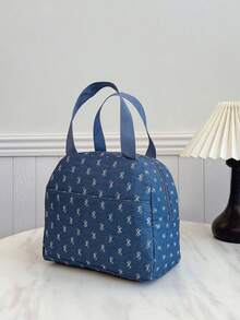 Portable Insulated Lunch Bag; Thickened Cute Fruit Lunch Bag For Students; Denim Bow Lunch Bag Lunch Box Cooler Bag Waterproof Large Capacity Picnic Outdoor Picnic Bag Lunch Bag For Women School Supplies Camping Essentials - Blue - View 6