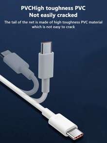 1 pieza Cable de carga súper rápida de 6A 120W, cable de datos de carga rápida compatible con teléfonos OPPO y HONOR con puerto USB-C - Blanco - Ver 6