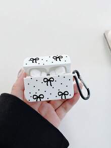 波点蝴蝶结设计耳机盒，方形白色耳机盒，带一个耳机盒挂钩夹，兼容 耳机盒、耳机、Pro（第二代）、3、Pro、1/2、4。 - 彩色 - 查看 3