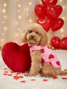1pc Pet Dog Vest, Valentine's Day Heart Print Pet Vest, Suitable For Small/Medium Dogs, Cats, Valentine's Day Pet Outfit, Valentine's Day Gift - Pink - View 5
