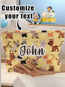 1pc Customized Name Cartoon Puppy Pattern Corduroy Toiletry Storage Bag, Perfect Choice For Organizing Toiletries On The Go, Can Be Customized Based On Your Unique Design, Very Suitable For Children, Print Your Own Name Or Print Your Sister's And Classmates' Names As A Gift To Give To Others - Multicolor - View 2
