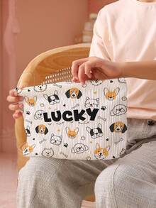 1pc Customized Name Cartoon Puppy Pattern Corduroy Toiletry Storage Bag, Perfect Choice For Organizing Toiletries On The Go, Can Be Customized Based On Your Unique Design, Very Suitable For Children, Print Your Own Name Or Print Your Sister's And Classmates' Names As A Gift To Give To Others - Multicolor - View 9