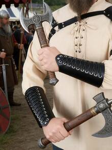 3件套中世纪文艺复兴骑士半肩仿皮斗篷，含腕带，适合维京市场、LARP角色扮演服装、万圣节 - A - 查看 18