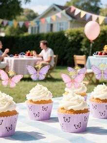 8个粉紫色蝴蝶亚克力纸杯蛋糕装饰插牌，生日派对装饰，粉紫色蝴蝶主题生日纸杯蛋糕装饰插牌，单身派对婚礼派对装饰，粉紫色蝴蝶蛋糕砸脸拍照道具，适用于情人节、婴儿派对、性别揭晓派对、纸杯蛋糕、生日、婚礼等场合，也可用于周年纪念、派对、礼物、蛋糕装饰、情侣约会等。 - 粉紅紫蝴蝶 - 查看 6