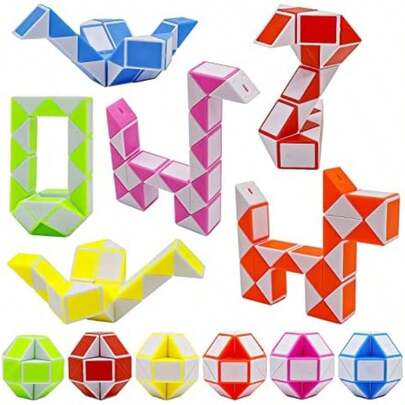 12 Pack 24 Blocks Mini Fidget Snake Cube Mini Twist Puzzle Cubes Magic Speed Cubes Toy For Kids Party Bag Fillers, Party Supplies(12PCS-6 Colors)