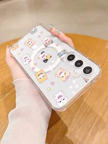 1pc Adorable Cat With Bow And Heart Transparent Magnetic Phone Case Compatible With Samsung Galaxy S26Ultra S26Plus S26 S25 S24 S23 S22 Plus FE Edge A56 A54 A36 A35 17promax Air 17pro 17 16E 16 15 14 13 12 11 X XS XSMAX Plus Pro Case - 無色 - 查看 5