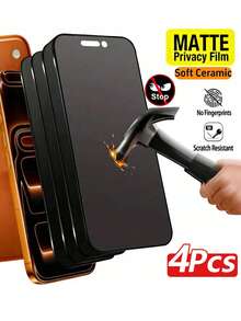 4Pcs Matte Privacy Screen Protector Compatible With IPhone 17 Pro Max Soft Film, Non Glass, Full Coverage Anti-Peeping Anti Spy Anti Glare Ceramic Film, Anti-Fingerprint, Case Friendly Compatible With IPhone 17 Pro Max 17 Air 16 Pro Max/16 Pro/16 Plus/16/15 Pro Max/14 Pro Max/13 Mini/12/11/XS MAX/XR - Black - View 2