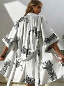 3件套女士系带睡袍，性感仿丝睡衣浴袍，休闲家居服，简约时尚系带睡袍，适合浴室、卧室及其他居家场合，节日礼物，情人节礼物 - 彩色 - 查看 6