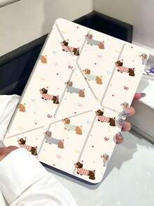 腊肠犬蝴蝶结樱桃图案平板电脑保护套,适用于 Air 4/5(10.9 英寸)、7/8/9(10.2 英寸)平板电脑,内置 Apple Pencil 插槽,也适用于 Galaxy Tab S6(10.4 英寸)、Tab A7 Lite(8.7 英寸)平板电脑,INS 风格皮革保护套,适合学生返校、情人节、新年礼物 - 彩色 - 查看 3