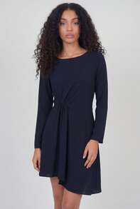 Naf Naf Short Navy Dress With Long Sleeves And Draped Bow Robes Courtes Navy Blue PET - 藏蓝色 - 查看 1