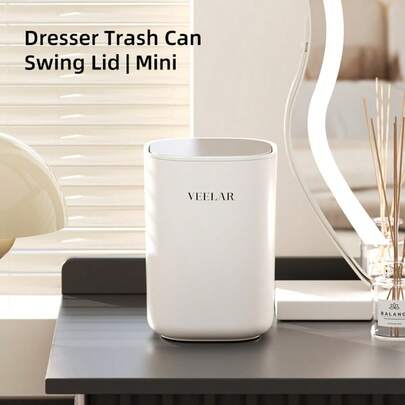  VEELAR 2.5L Stainless Steel Desktop Trash Can, Suitable For Vanity, Desk And Living Room, Flip-Top Design With 20 Trash Bags Included