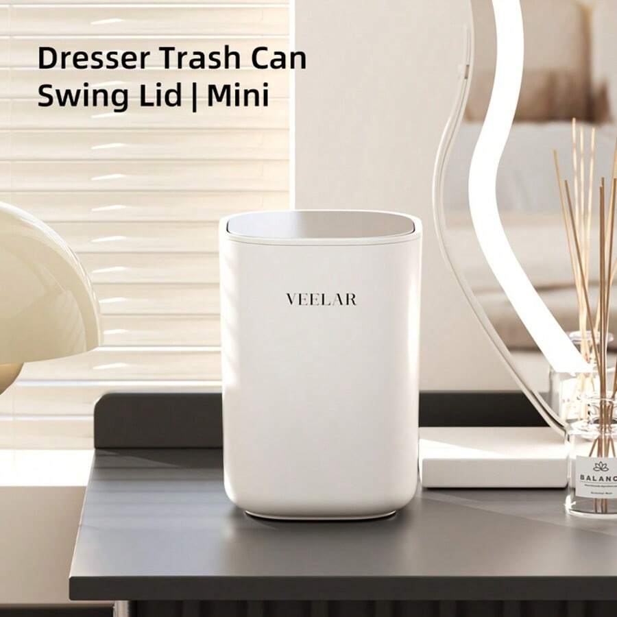 VEELAR 2.5L Stainless Steel Desktop Trash Can, Suitable For Vanity, Desk And Living Room, Flip-Top Design With 20 Trash Bags Included - B - View 1